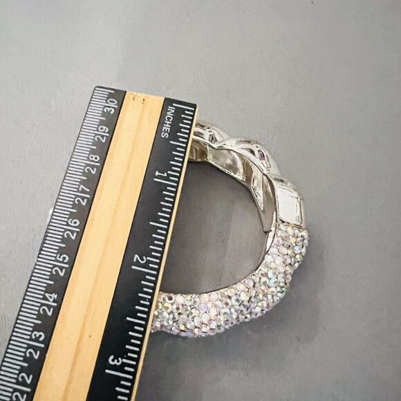 Vintage Aurora Borealis AB Rhinestone Pave Silver Clamper Bracelet Dazzling 4755 - Picture 11 of 14